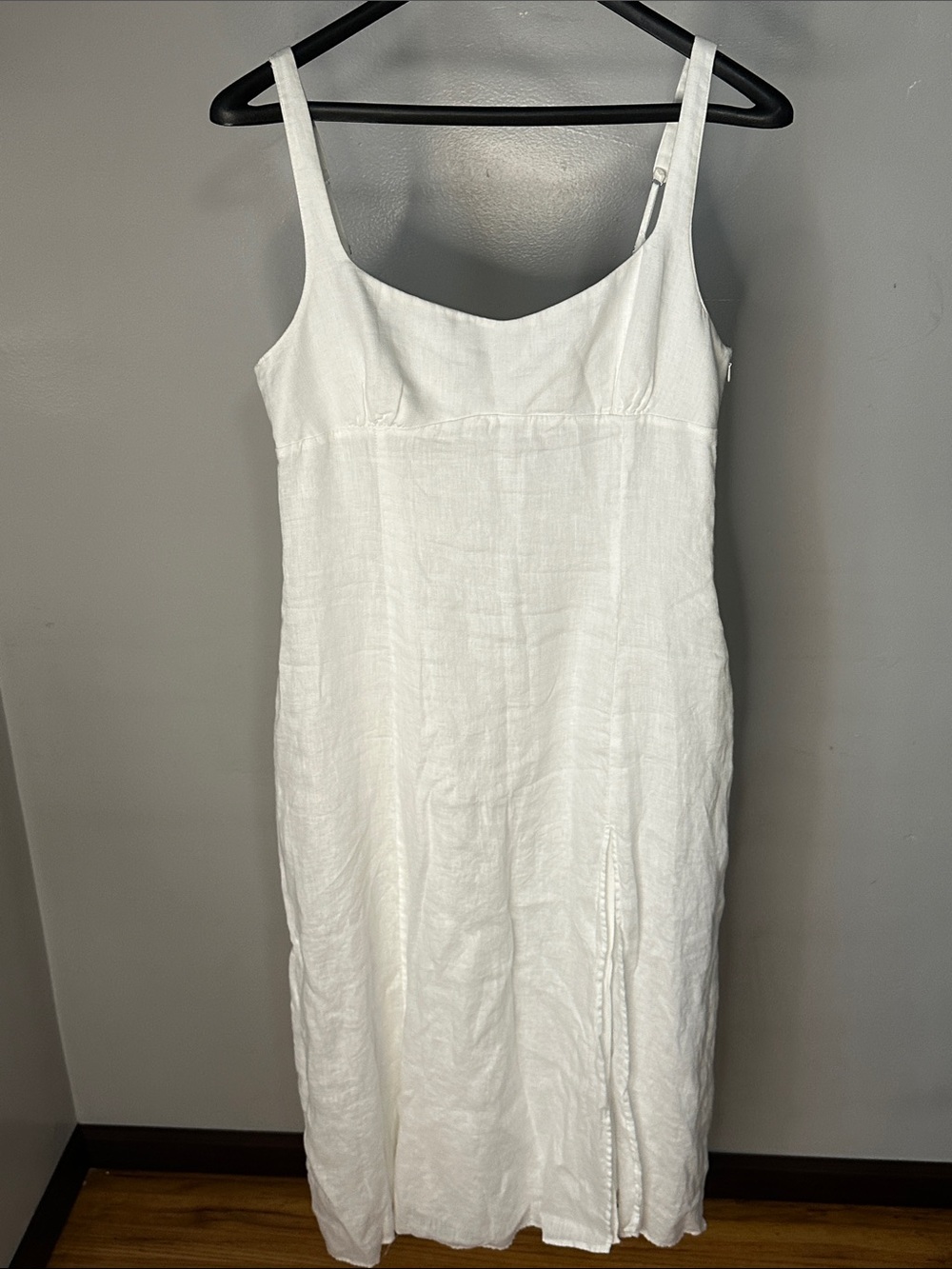 Zara White Linen Blend Womens Dress with Front Slit
